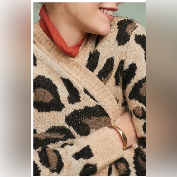 Anthropologie Moth Leopard Print Cardigan Sweater - Picture 3 of 10